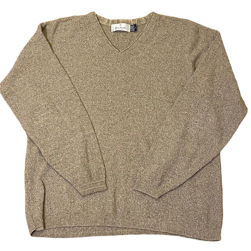 Vintage Bill Blass Beige Textured Pull Over V-Neck Sweater VTG Men's Size L